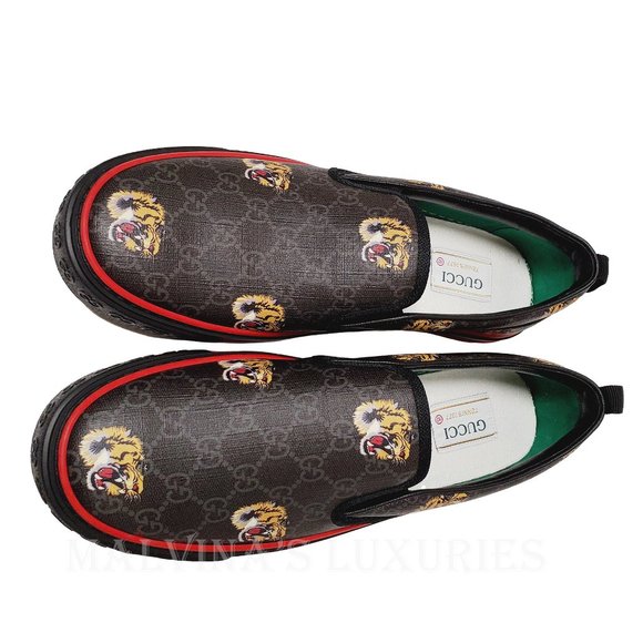 GUCCI SHOES MENS 1977 TENNIS SLIP ON SNEAKERS GG SUPREME TIGER - Picture 4 of 16